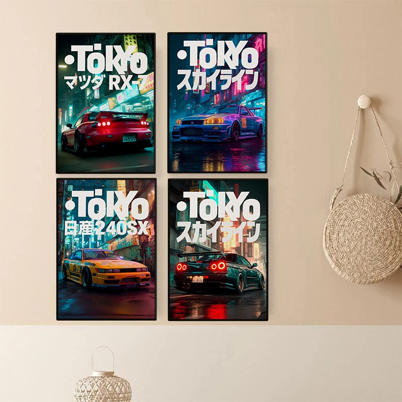 Japanese Car Lifestyle - Vintage Tokyo JDM Car Poster Neon