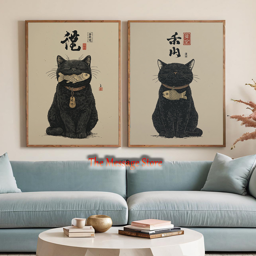 Black Lucky Cat Ukiyo-e Japane - đánh giá và giá Japanese Traditional Lifestyle