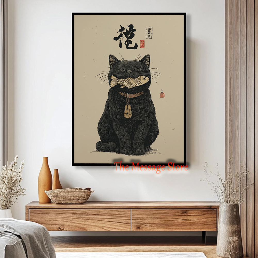 Black Lucky Cat Ukiyo-e Japane - đánh giá và giá Japanese Traditional Lifestyle